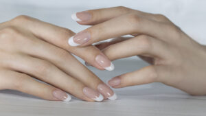 Claresa French Manicure – elegant natural nails with nude and white gel polish