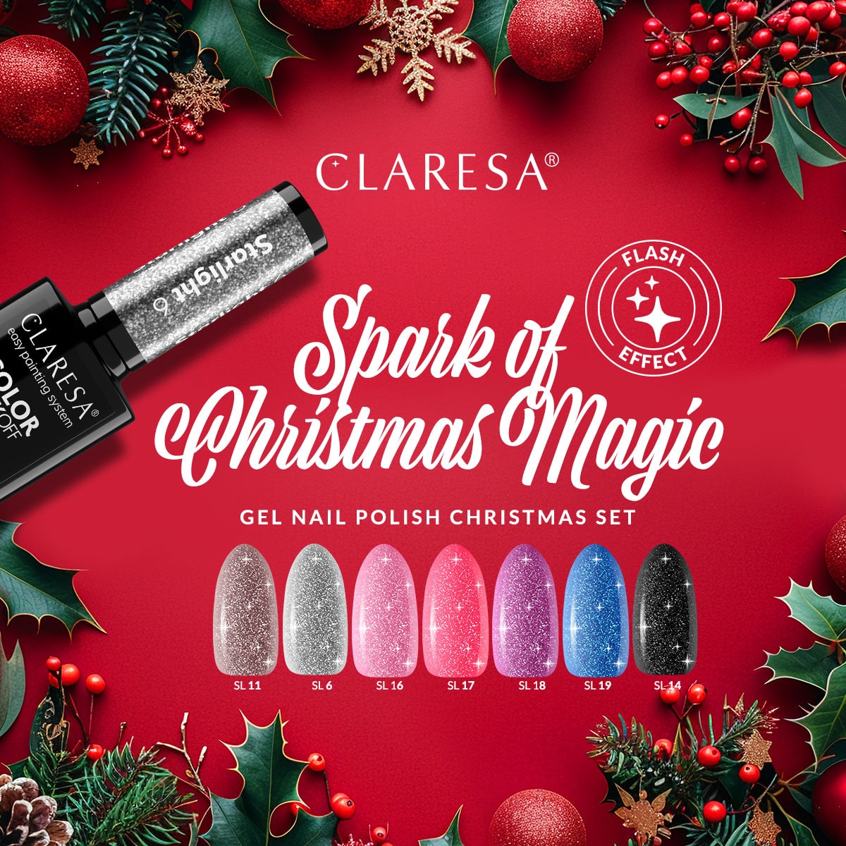 Claresa A SPARK OF CHRISTMAS MAGIC Gel Nail Polish Set 7 x 5 g (Flash Effect)