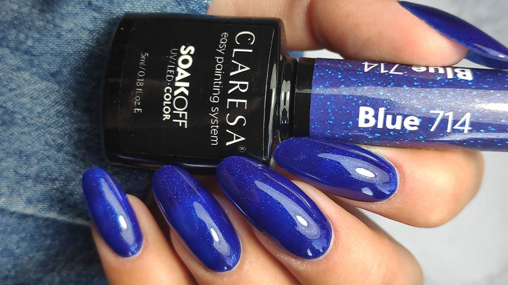 Gel nail polish manicure with glossy long-lasting finish cured under LED lamp