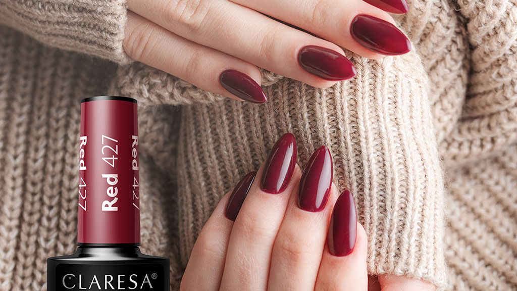 Claresa red gel nail polish in a classic dark red shade