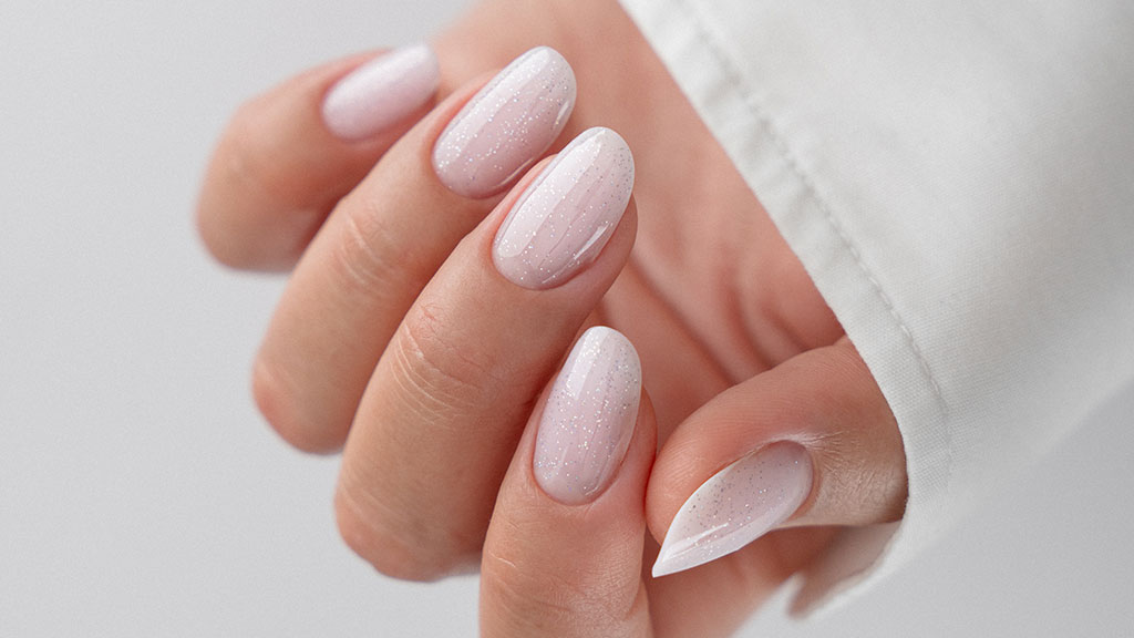 Luxury gel polish manicure with shiny top coat