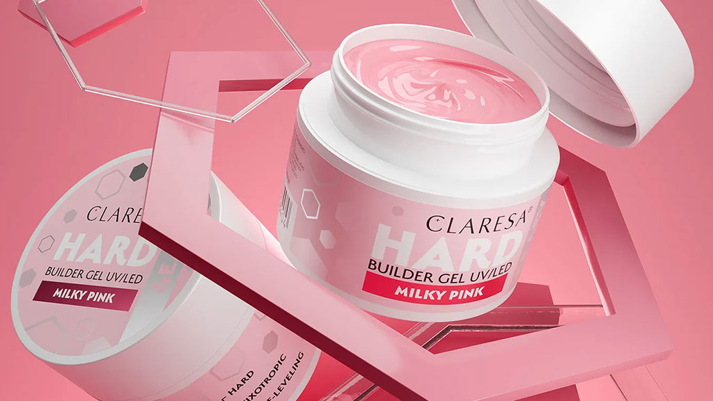 Claresa HARD&EASY Builder Gel Milky Pink 90% coverage – hard self-leveling builder gel for nail extensions, strengthening and French or baby boomer manicure
