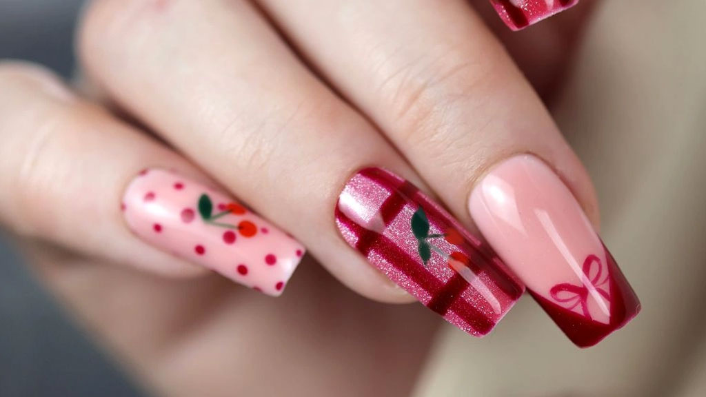 Red cat eye gel polish manicure featuring a shimmering magnetic effect created with Claresa Cat Eye Red gel polish.