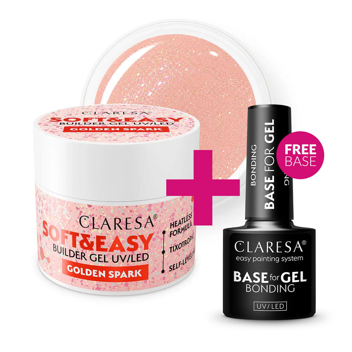 Claresa SOFT&EASY Builder Gel GOLDEN SPARK 45g + FREE Bonding Base for Gel