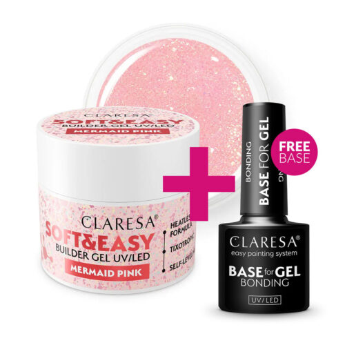 Claresa SOFT&EASY Builder Gel MERMAID PINK 45g + FREE Bonding Base for Gel